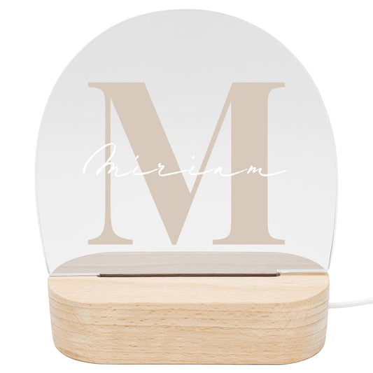 Buchstaben Nachtlicht Baby Kinder personalisiert Babyzimmer Kinderzimmer Nachtlampe Geschenk Geburt Inkl. Holzfuß & Netzteil (Beige)