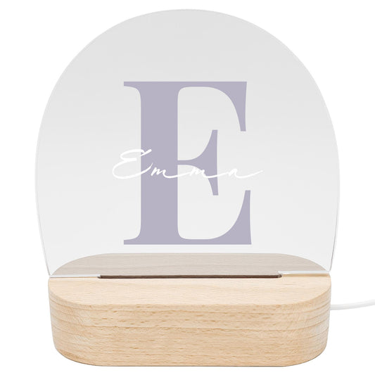 Buchstaben Nachtlicht Baby Kinder personalisiert Babyzimmer Kinderzimmer Nachtlampe Geschenk Geburt Inkl. Holzfuß & Netzteil (Lila)