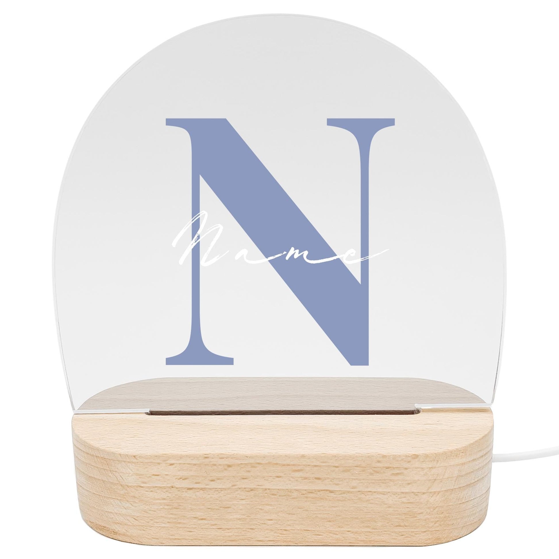 Buchstaben Nachtlicht Baby Kinder personalisiert Babyzimmer Kinderzimmer Nachtlampe Geschenk Geburt Inkl. Holzfuß & Netzteil (Blau)