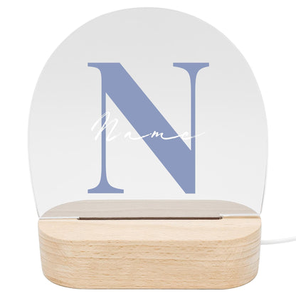 Buchstaben Nachtlicht Baby Kinder personalisiert Babyzimmer Kinderzimmer Nachtlampe Geschenk Geburt Inkl. Holzfuß & Netzteil (Blau)