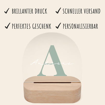 Buchstaben Nachtlicht Baby Kinder personalisiert Babyzimmer Kinderzimmer Nachtlampe Geschenk Geburt Inkl. Holzfuß & Netzteil (Grün)
