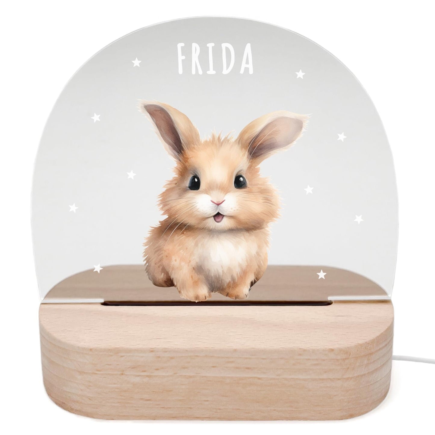 Nachtlicht personalisiert für Kinder & Baby Hase Babyzimmer Deko Kinderzimmer Nachtlampe Mädchen Jungen Inkl. Holzfuß und Netzteil