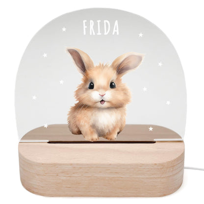 Nachtlicht personalisiert für Kinder & Baby Hase Babyzimmer Deko Kinderzimmer Nachtlampe Mädchen Jungen Inkl. Holzfuß und Netzteil