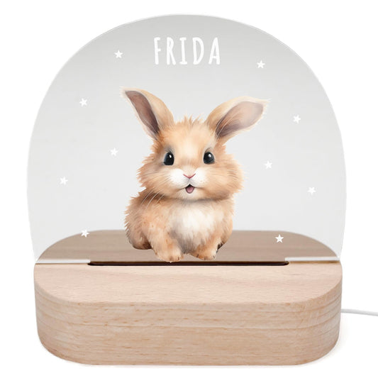 Nachtlicht personalisiert für Kinder & Baby Hase Babyzimmer Deko Kinderzimmer Nachtlampe Mädchen Jungen Inkl. Holzfuß und Netzteil
