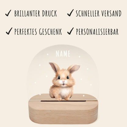 Nachtlicht personalisiert für Kinder & Baby Hase Babyzimmer Deko Kinderzimmer Nachtlampe Mädchen Jungen Inkl. Holzfuß und Netzteil