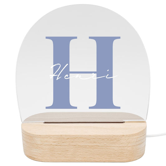 Buchstaben Nachtlicht Baby Kinder personalisiert Babyzimmer Kinderzimmer Nachtlampe Geschenk Geburt Inkl. Holzfuß & Netzteil (Blau)