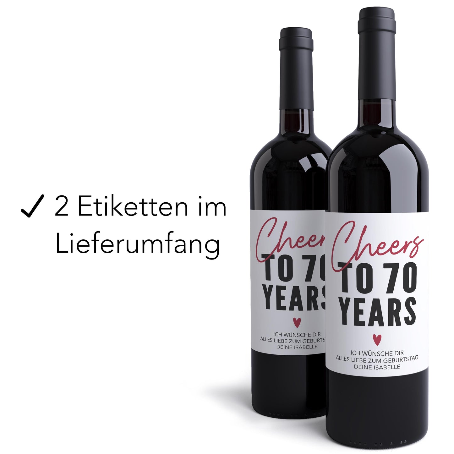 70. Geburtstag Weinetiketten personalisierte Flaschenetiketten Geburtstagsgeschenk Geschenk Wein Etiketten selbstklebend 2 Stück | 10x12 cm