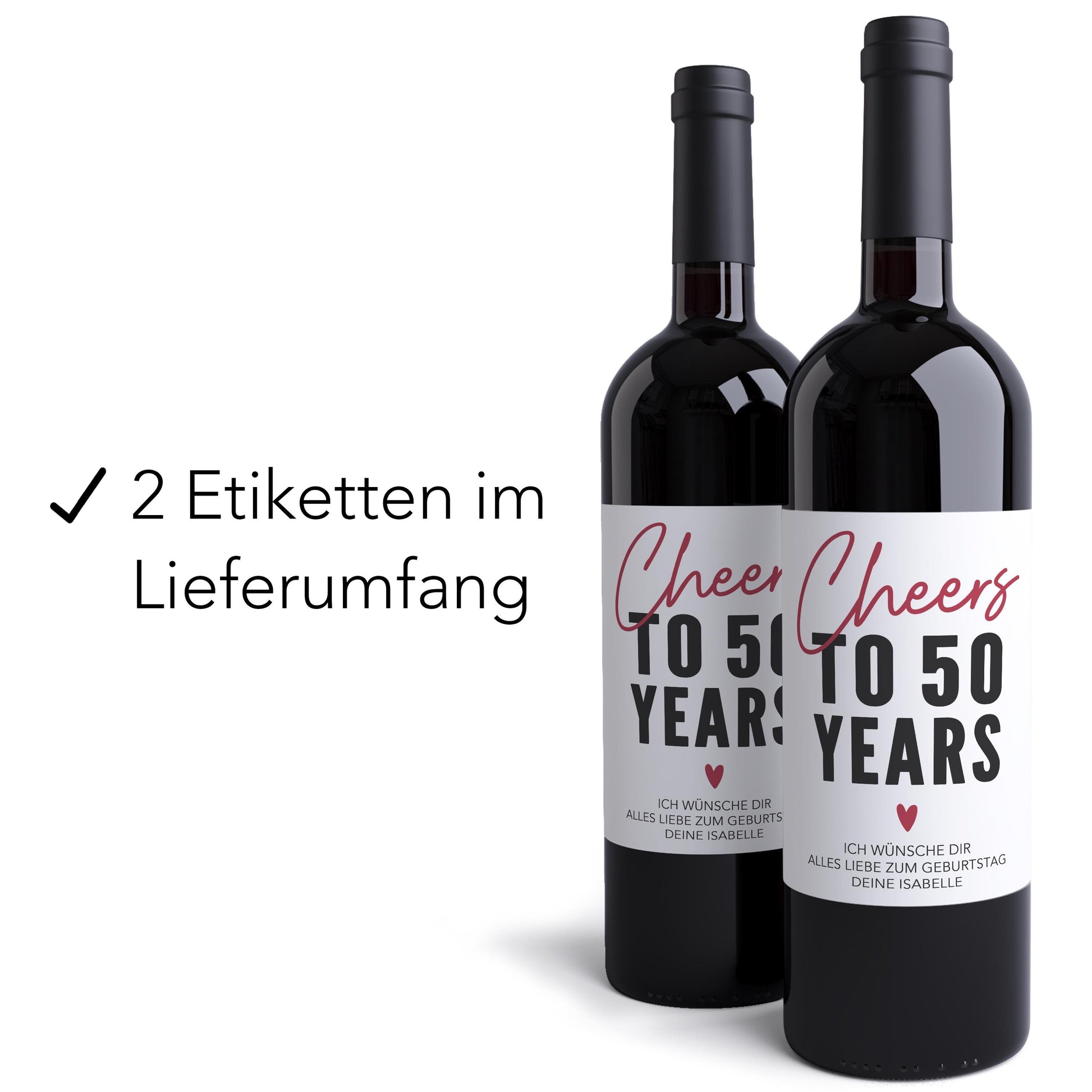 50. Geburtstag Weinetiketten personalisierte Flaschenetiketten Geburtstagsgeschenk Geschenk Wein Etiketten selbstklebend 2 Stück | 10x12 cm