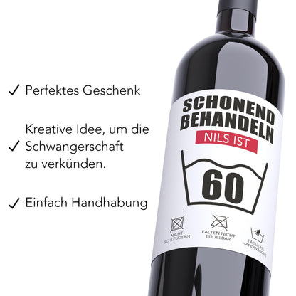 Schonend Behandeln 60. Geburtstag personalisierte Flaschenetiketten Geschenk Geburtstag Weinetiketten selbstklebend 2 Stück | 10x12 cm
