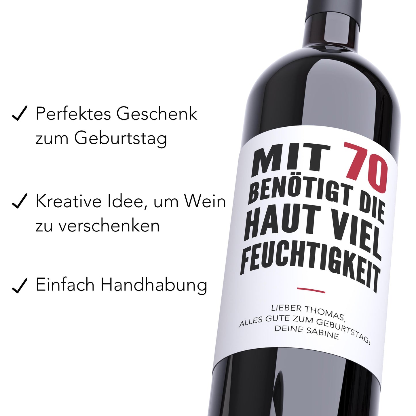 70. Geburtstag Weinetiketten personalisierte Flaschenetiketten Geburtstagsgeschenk Geschenk Wein Etiketten selbstklebend 2 Stück | 10x12 cm