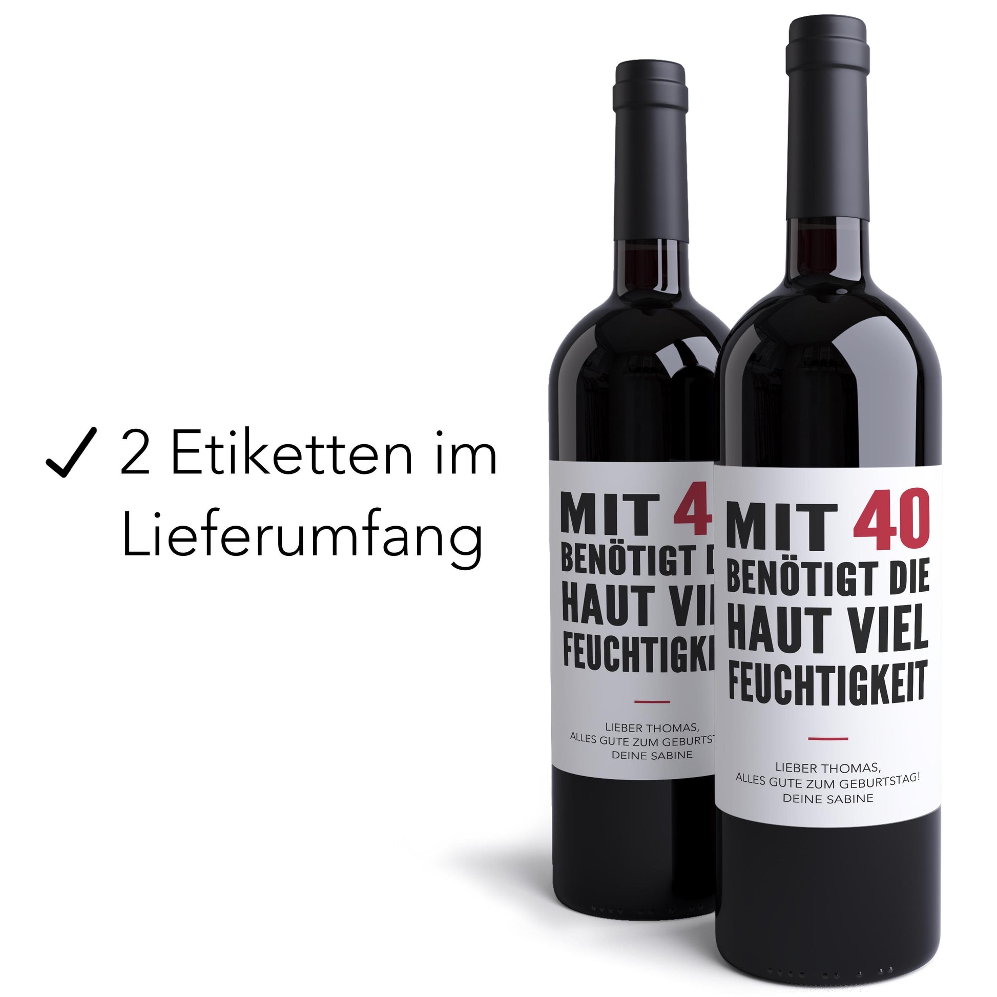 40. Geburtstag Weinetiketten personalisierte Flaschenetiketten Geburtstagsgeschenk Geschenk Wein Etiketten selbstklebend 2 Stück | 10x12 cm