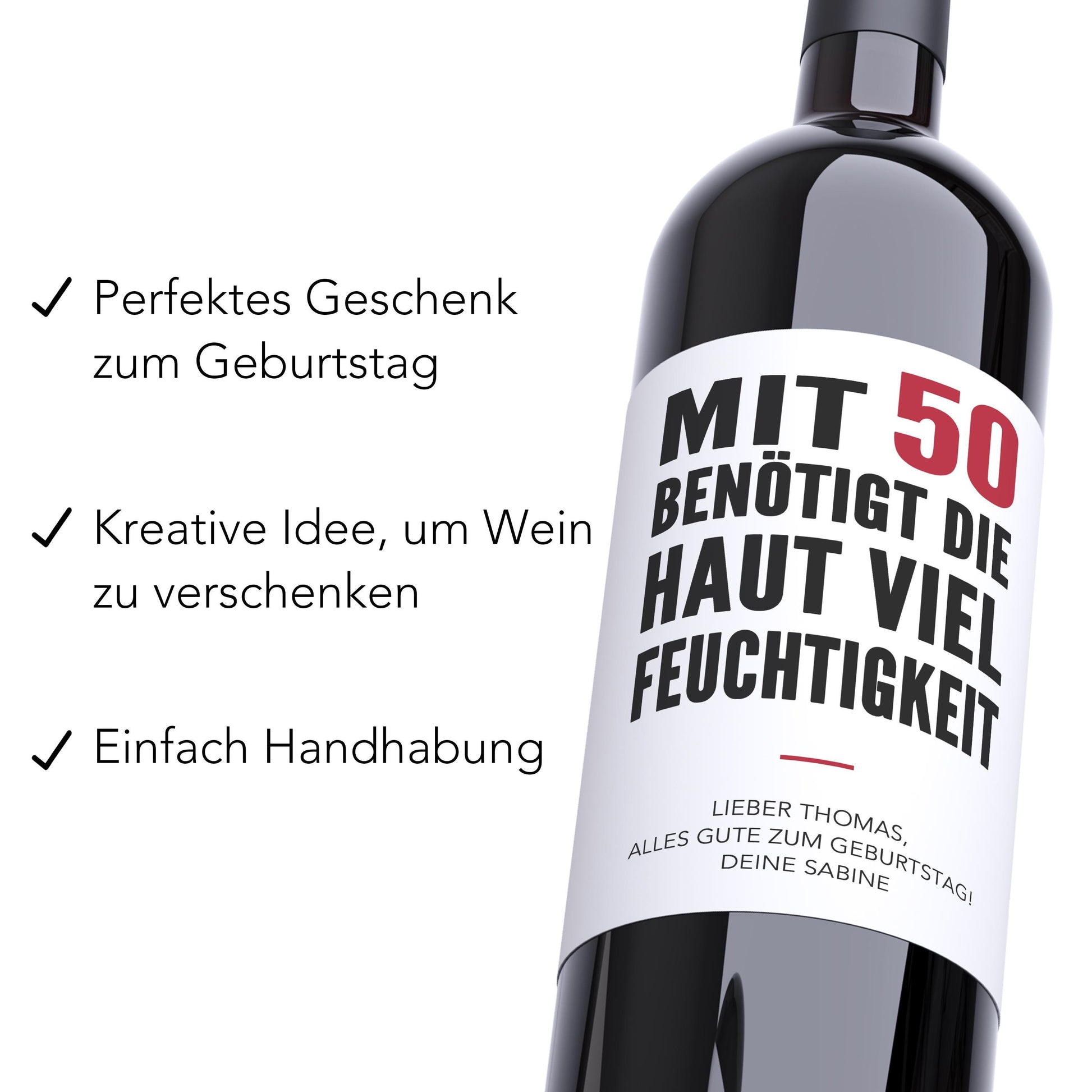 50. Geburtstag Weinetiketten personalisierte Flaschenetiketten Geburtstagsgeschenk Geschenk Wein Etiketten selbstklebend 2 Stück | 10x12 cm