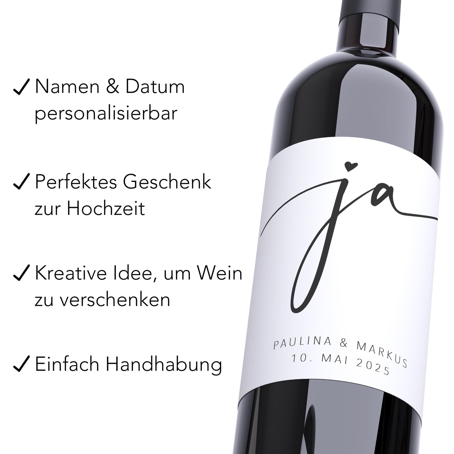 Flaschenetiketten Hochzeit personalisierte Weinetiketten Hochzeitsgeschenk Wein Geschenk Etiketten selbstklebend 2 Stück | 10x12 cm