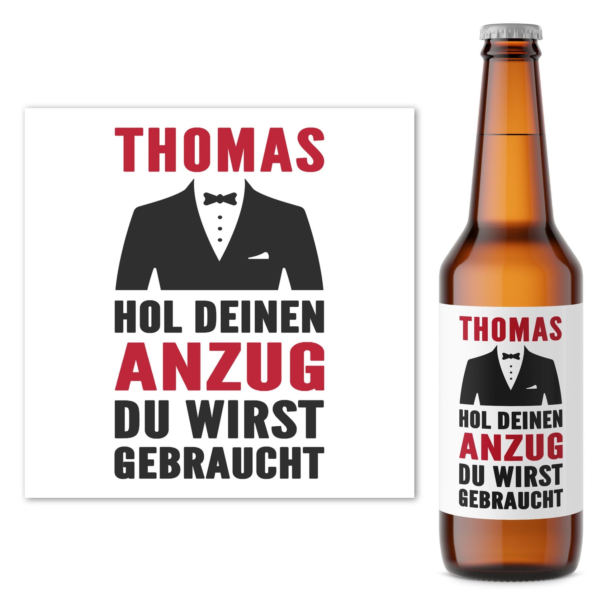 Hol den Anzug raus personalisierte Bierflaschen Etikett Trauzeuge fragen Geschenk Bier Etiketten selbstklebend 2 Stück | 9x9 cm