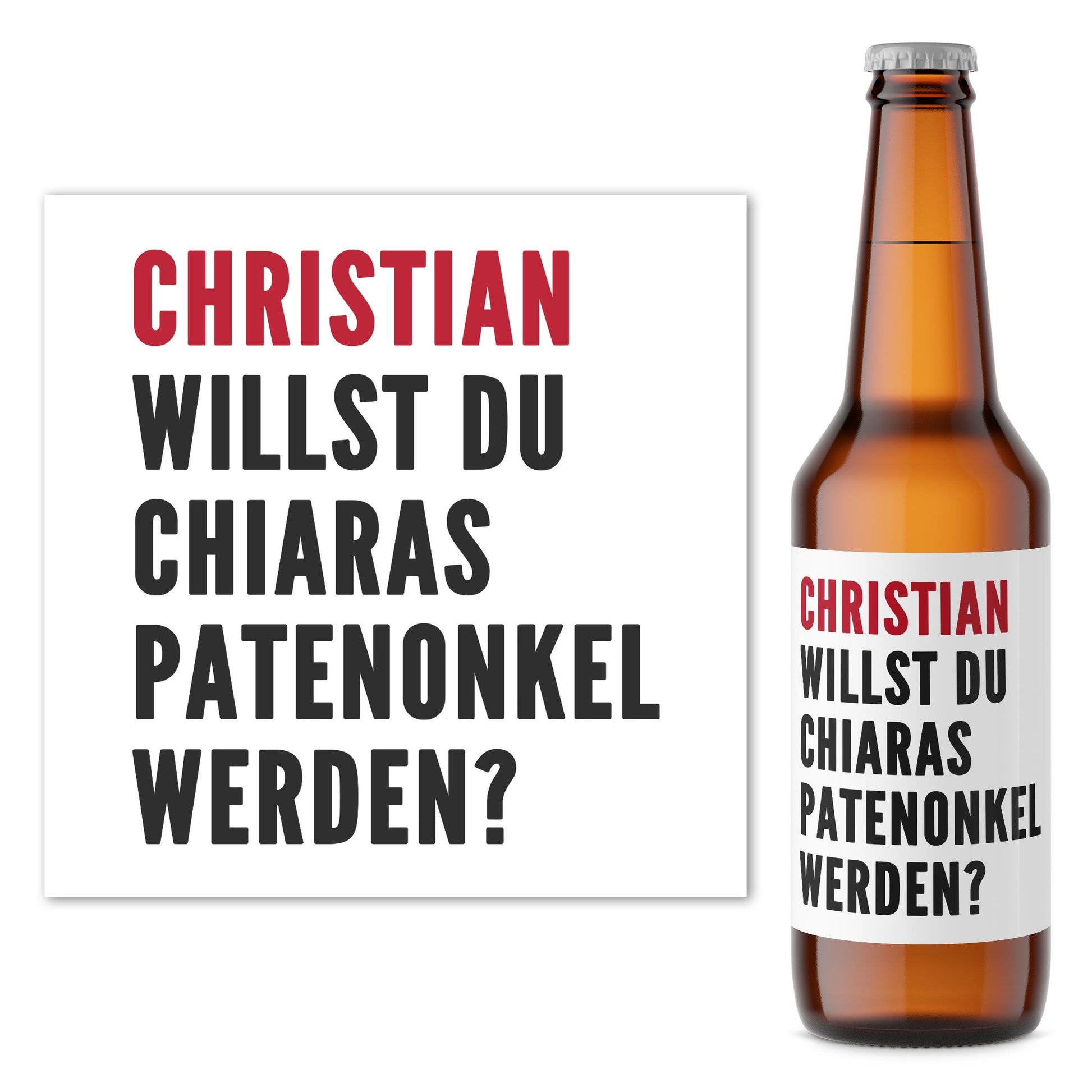 Willst du mein Patenonkel werden personalisiert Bierflaschenetikett Taufpaten fragen Geschenk Bierflaschen Etiketten 2 Stück | 9x9 cm