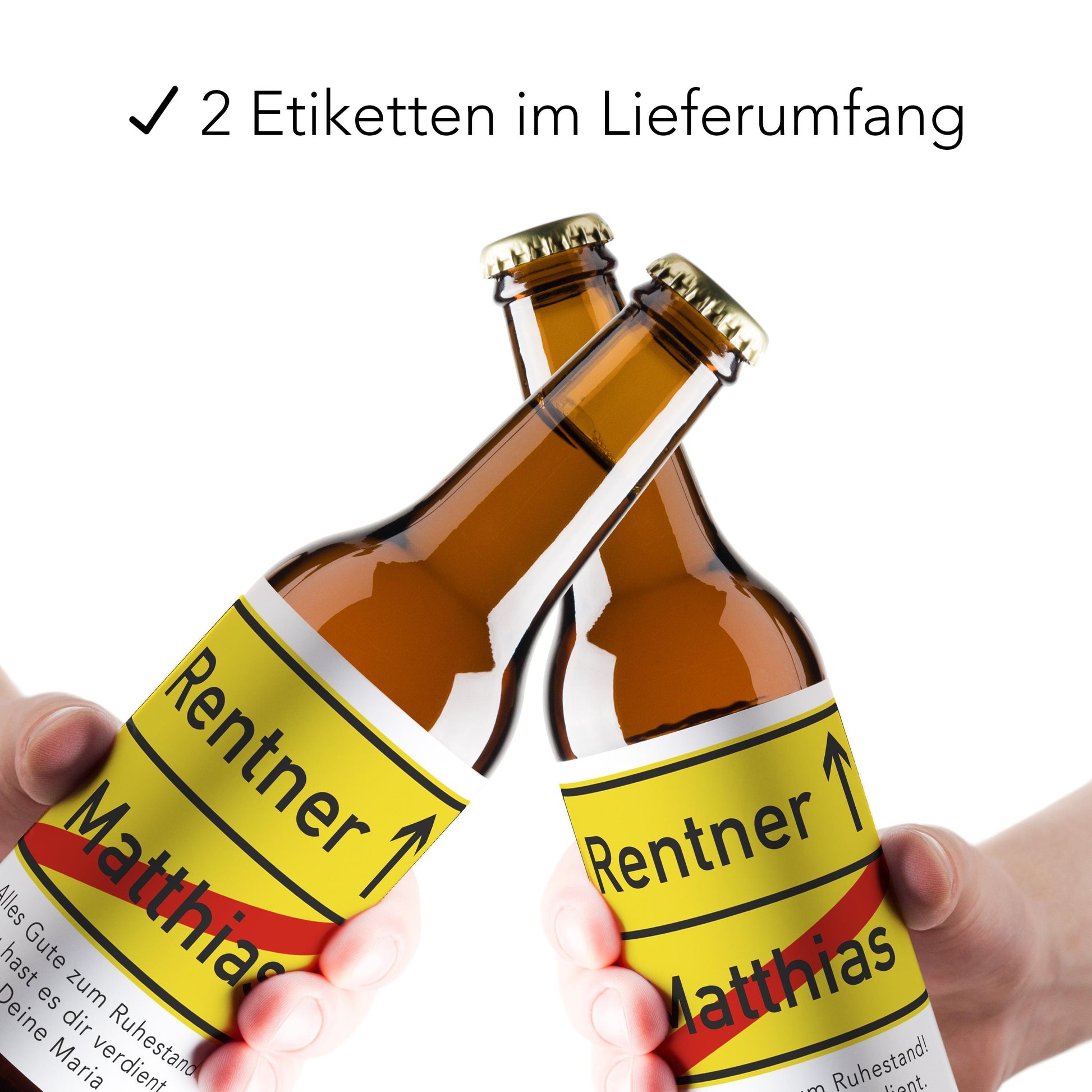 Rente Geschenk Mann Bieretiketten personalisiert Flaschenetikett Bier Rentner Ruhestand selbstklebende Etiketten 2 Stück | 9x9 cm