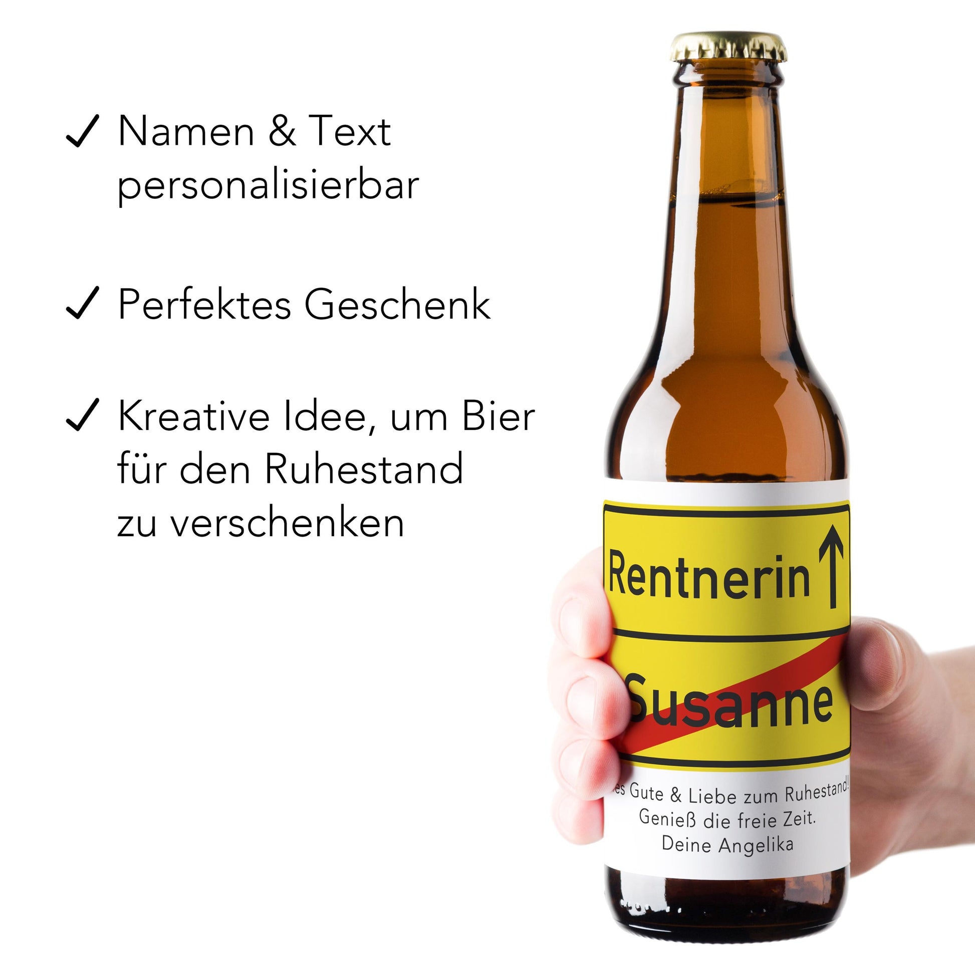 Rente Geschenk Frau Bieretiketten personalisiert Flaschenetikett Bier Rentnerin Ruhestand selbstklebende Etiketten 2 Stück | 9x9 cm