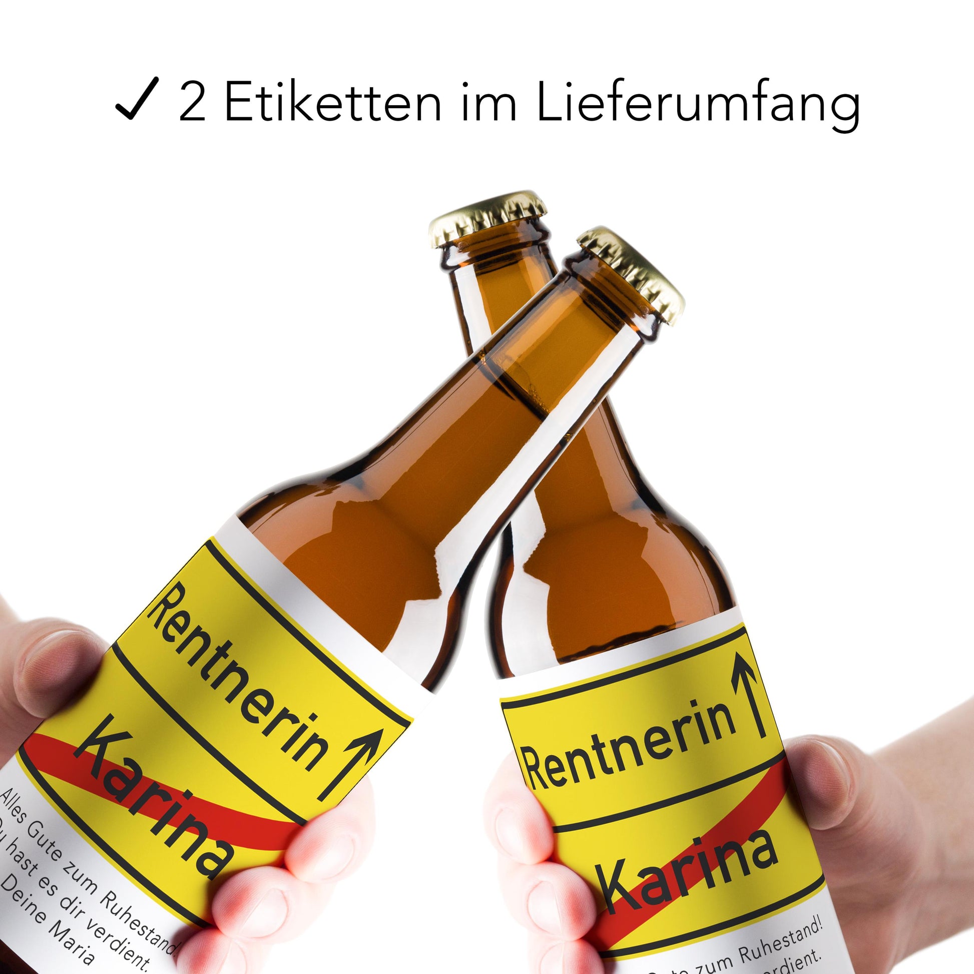 Rente Geschenk Frau Bieretiketten personalisiert Flaschenetikett Bier Rentnerin Ruhestand selbstklebende Etiketten 2 Stück | 9x9 cm