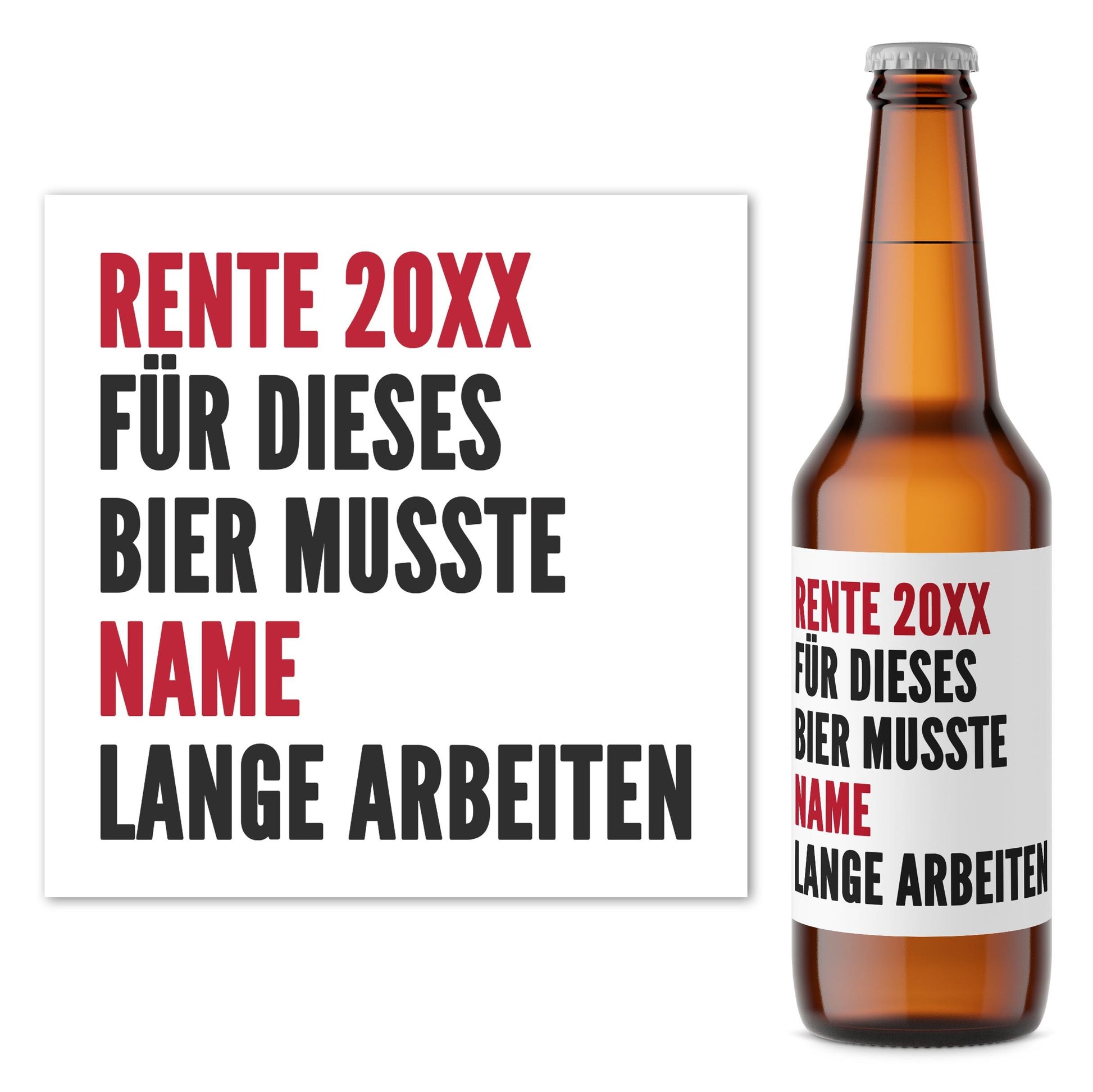 Rente Geschenk Mann Frau Bieretiketten personalisiert Flaschenetikett Bier Rentner Ruhestand selbstklebende Etiketten 2 Stück | 9x9 cm