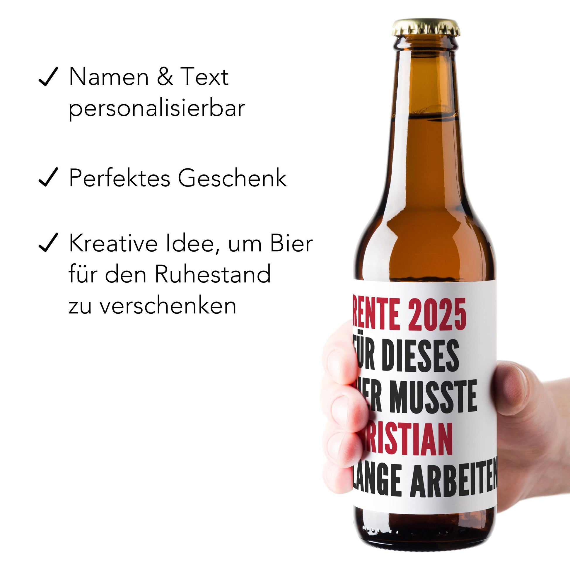 Rente Geschenk Mann Frau Bieretiketten personalisiert Flaschenetikett Bier Rentner Ruhestand selbstklebende Etiketten 2 Stück | 9x9 cm