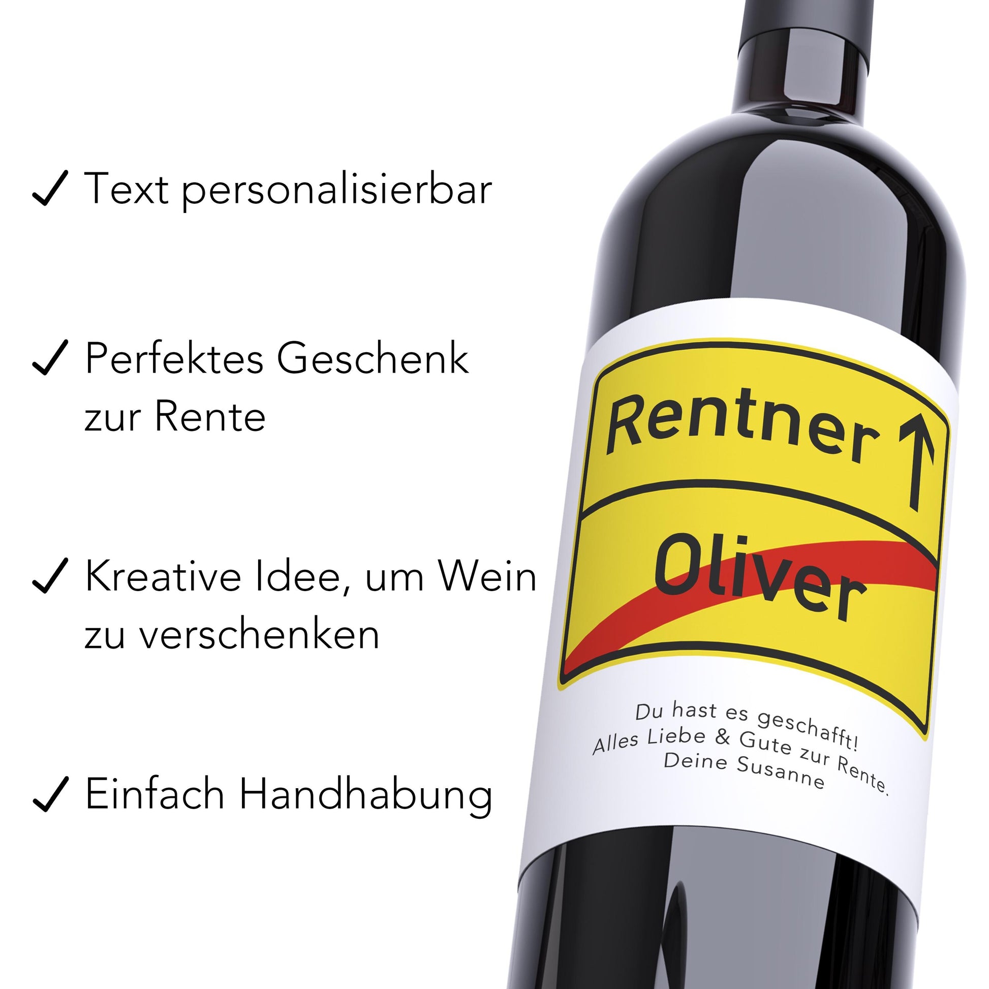 Rente Geschenk Mann Weinetiketten personalisiert Flaschenetikett Rentner Ruhestand selbstklebende Wein Etiketten 2 Stück | 10x12 cm