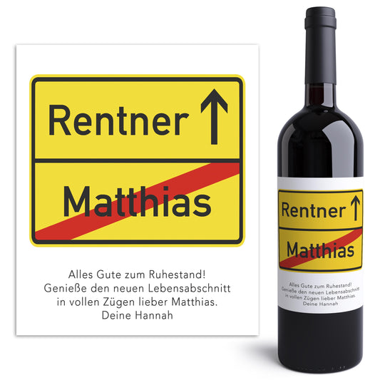 Rente Geschenk Mann Weinetiketten personalisiert Flaschenetikett Rentner Ruhestand selbstklebende Wein Etiketten 2 Stück | 10x12 cm