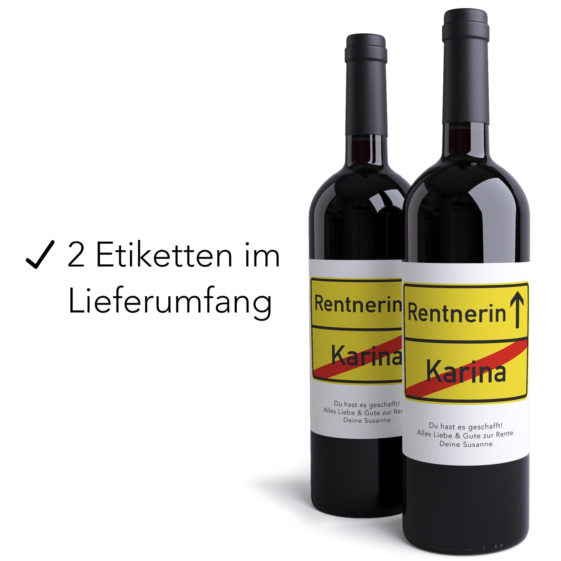 Rente Geschenk Frau Weinetiketten personalisiert Flaschenetikett Rentnerin Ruhestand selbstklebende Wein Etiketten 2 Stück | 10x12 cm