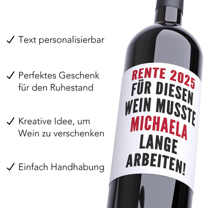 Rente Geschenk Mann Frau Weinetiketten personalisiert Flaschenetikett Bier Rentner Ruhestand selbstklebende Wein Etiketten 2 Stk. | 10x12 cm