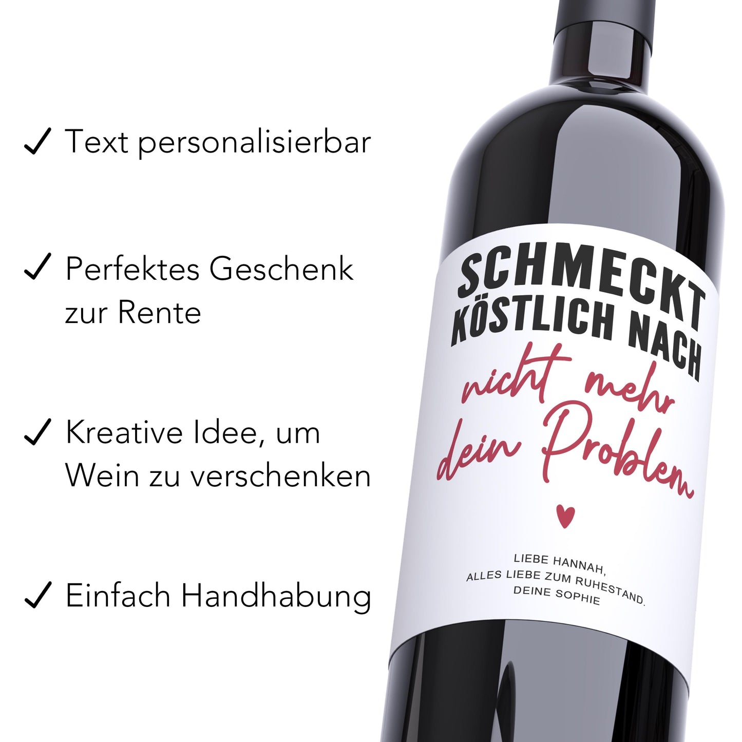 Rente Geschenk Frau Weinetiketten personalisiert Flaschenetikett Bier Rentner Ruhestand selbstklebende Wein Etiketten 2 Stk. | 10x12 cm