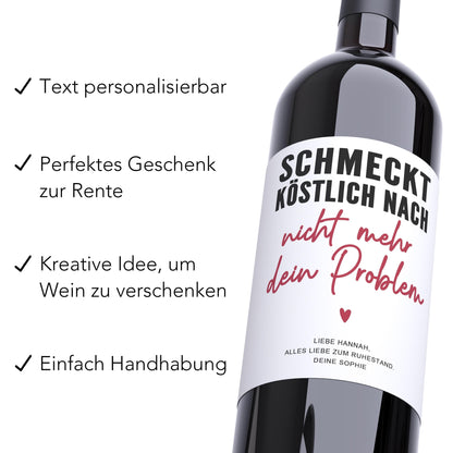 Rente Geschenk Frau Weinetiketten personalisiert Flaschenetikett Bier Rentner Ruhestand selbstklebende Wein Etiketten 2 Stk. | 10x12 cm