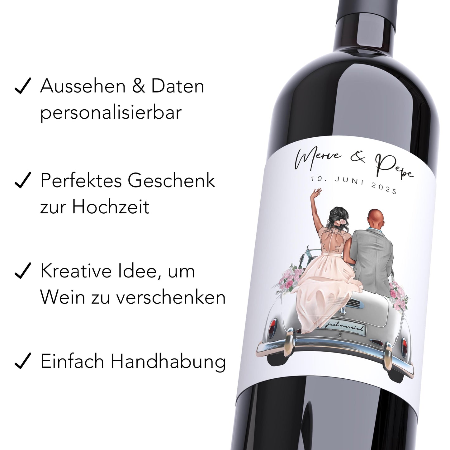 Weinetiketten Hochzeit personalisiert Hochzeitsgeschenk Brautpaar Geschenk Wein Flaschenetiketten Etiketten selbstklebend 2 Stück | 10x12 cm