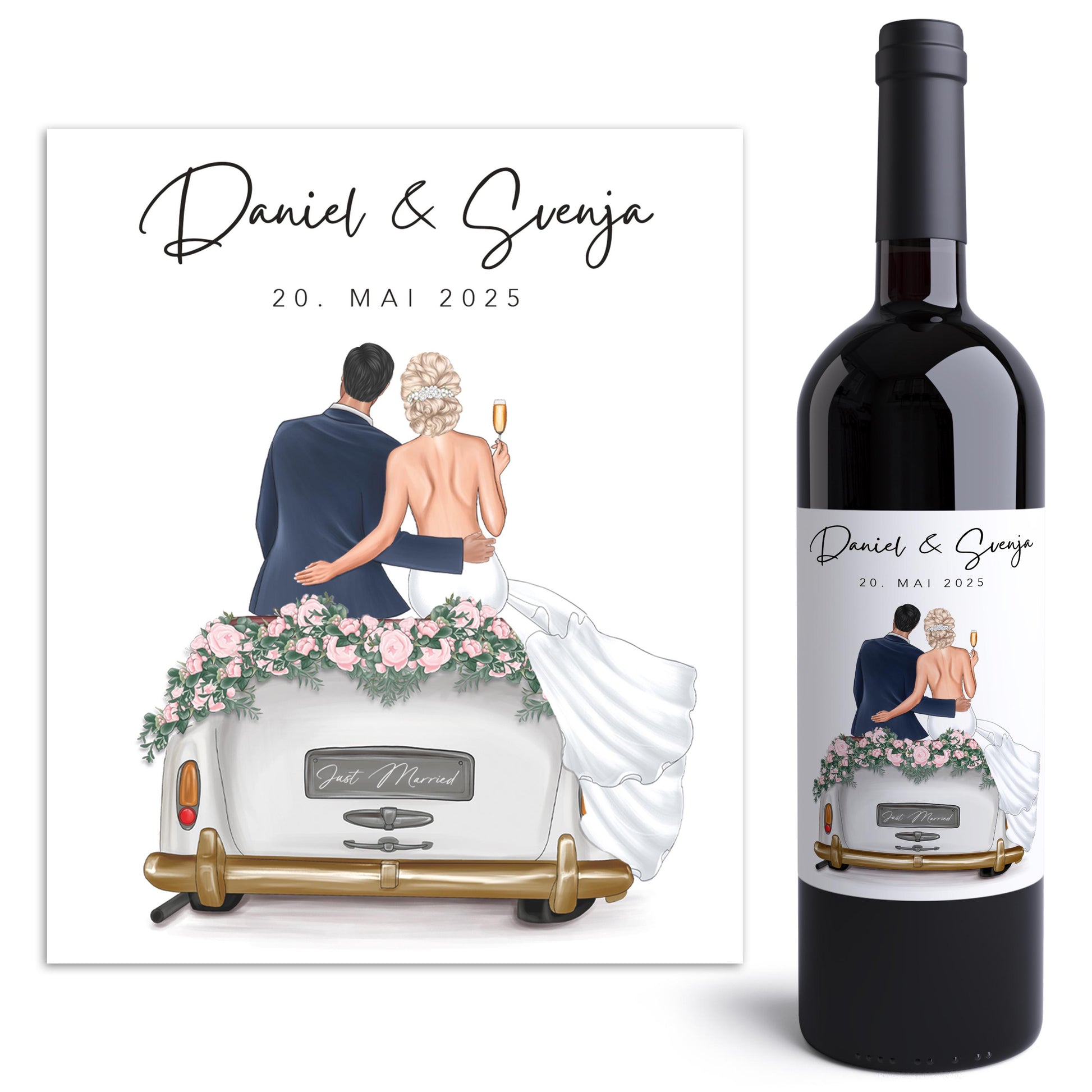 Weinetiketten Hochzeit personalisiert Hochzeitsgeschenk Brautpaar Geschenk Wein Flaschenetiketten Etiketten selbstklebend 2 Stück | 10x12 cm