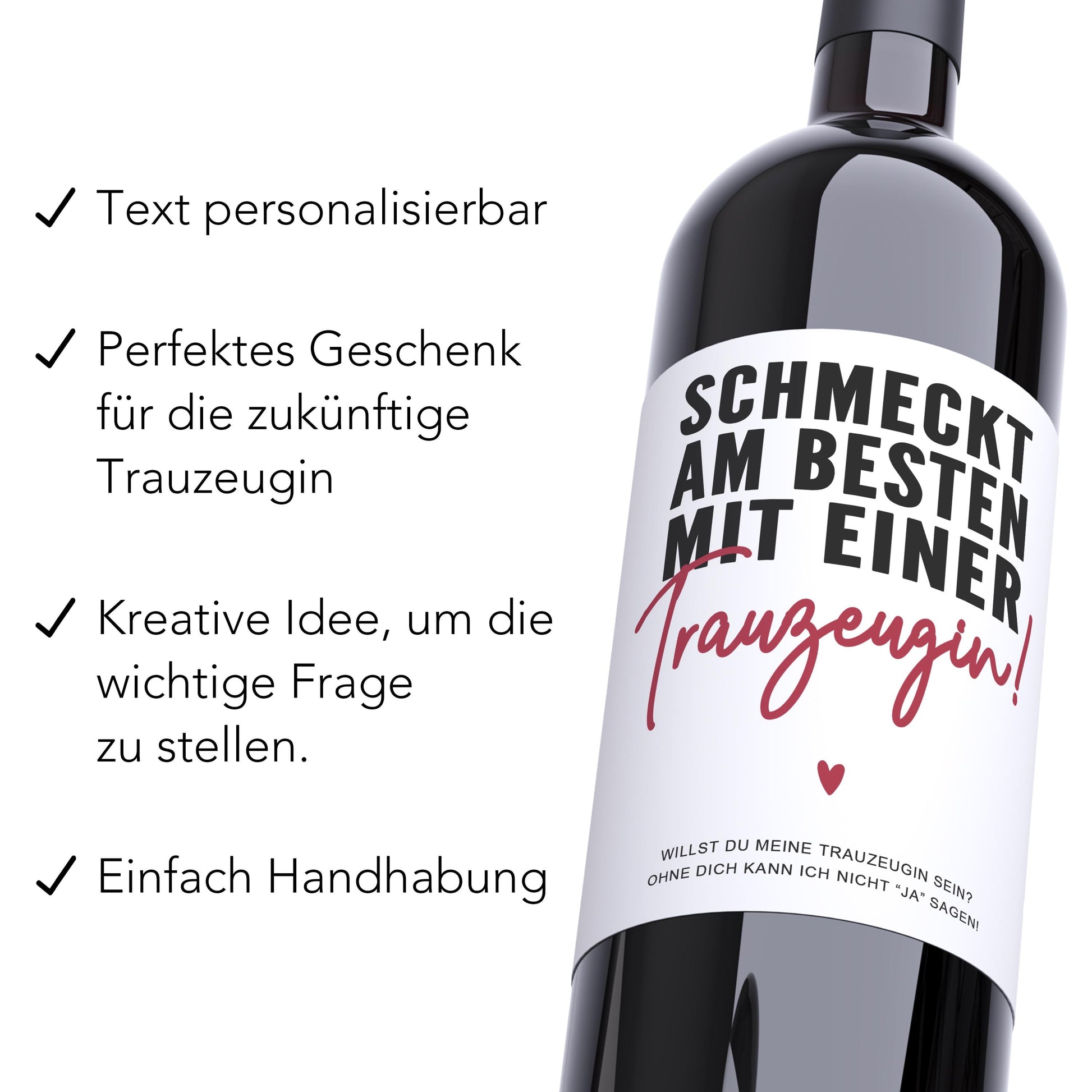 Willst du meine Trauzeugin sein Flaschenetikett personalisiert Trauzeugen fragen Geschenk Wein Etikett selbstklebend 2 Stück | 10x12 cm