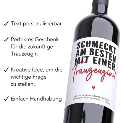 Willst du meine Trauzeugin sein Flaschenetikett personalisiert Trauzeugen fragen Geschenk Wein Etikett selbstklebend 2 Stück | 10x12 cm