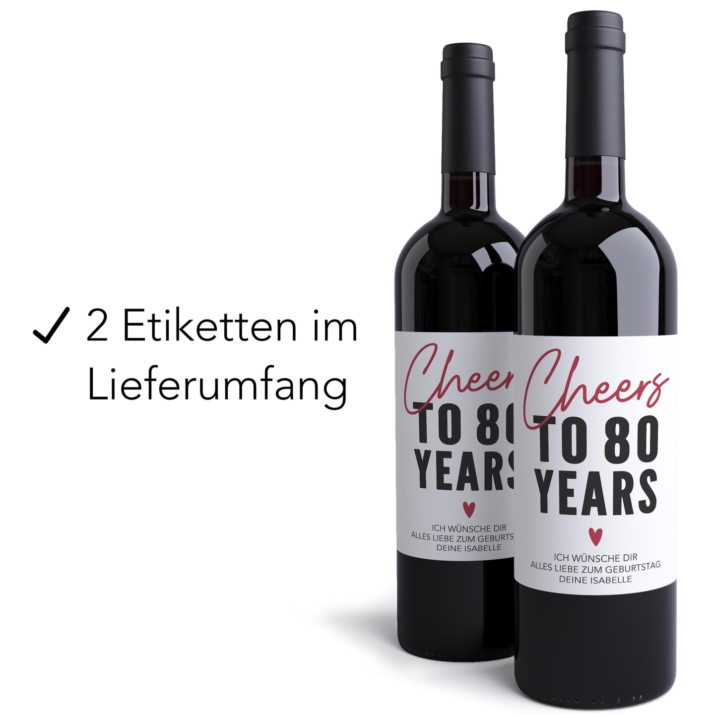 80. Geburtstag Weinetiketten personalisierte Flaschenetiketten Geburtstagsgeschenk Geschenk Wein Etiketten selbstklebend 2 Stück | 10x12 cm