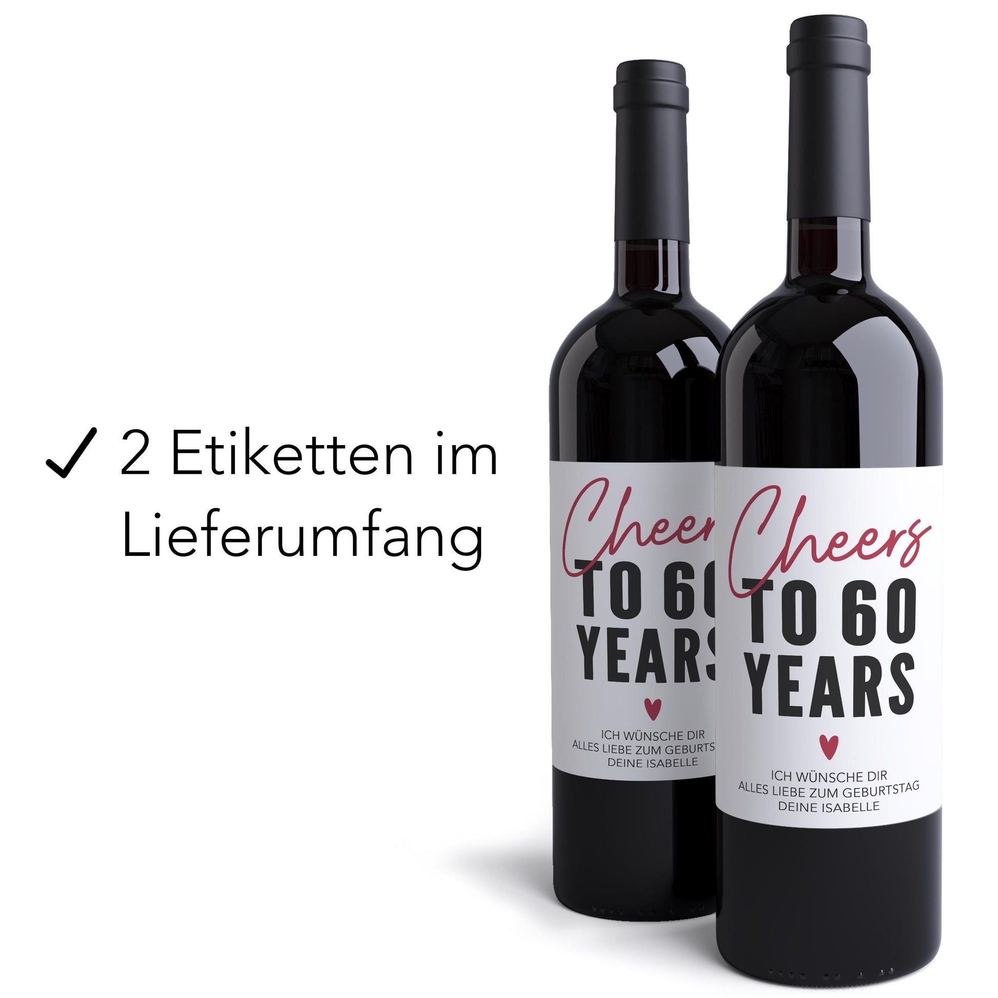 60. Geburtstag Weinetiketten personalisierte Flaschenetiketten Geburtstagsgeschenk Geschenk Wein Etiketten selbstklebend 2 Stück | 10x12 cm