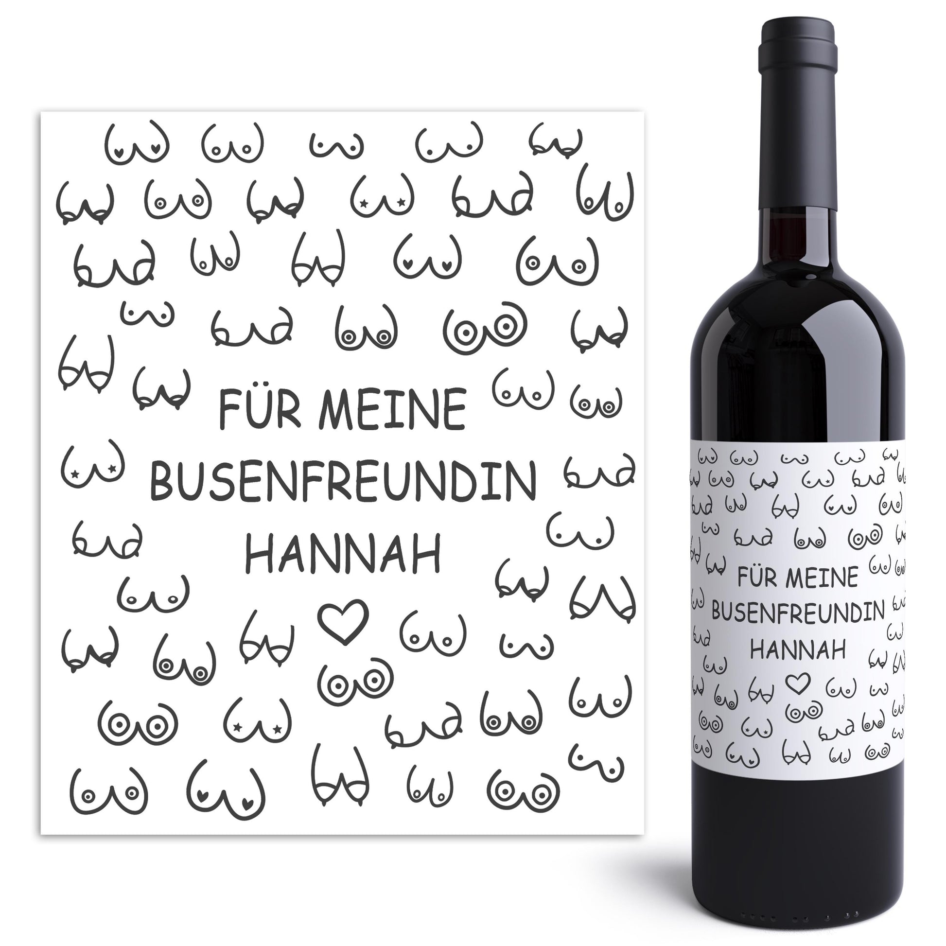 Busenfreundin Geschenk Flaschenetikett personalisiert Weinetiketten beste Freundin Geschenk Wein Etiketten selbstklebend 2 Stück | 10x12 cm