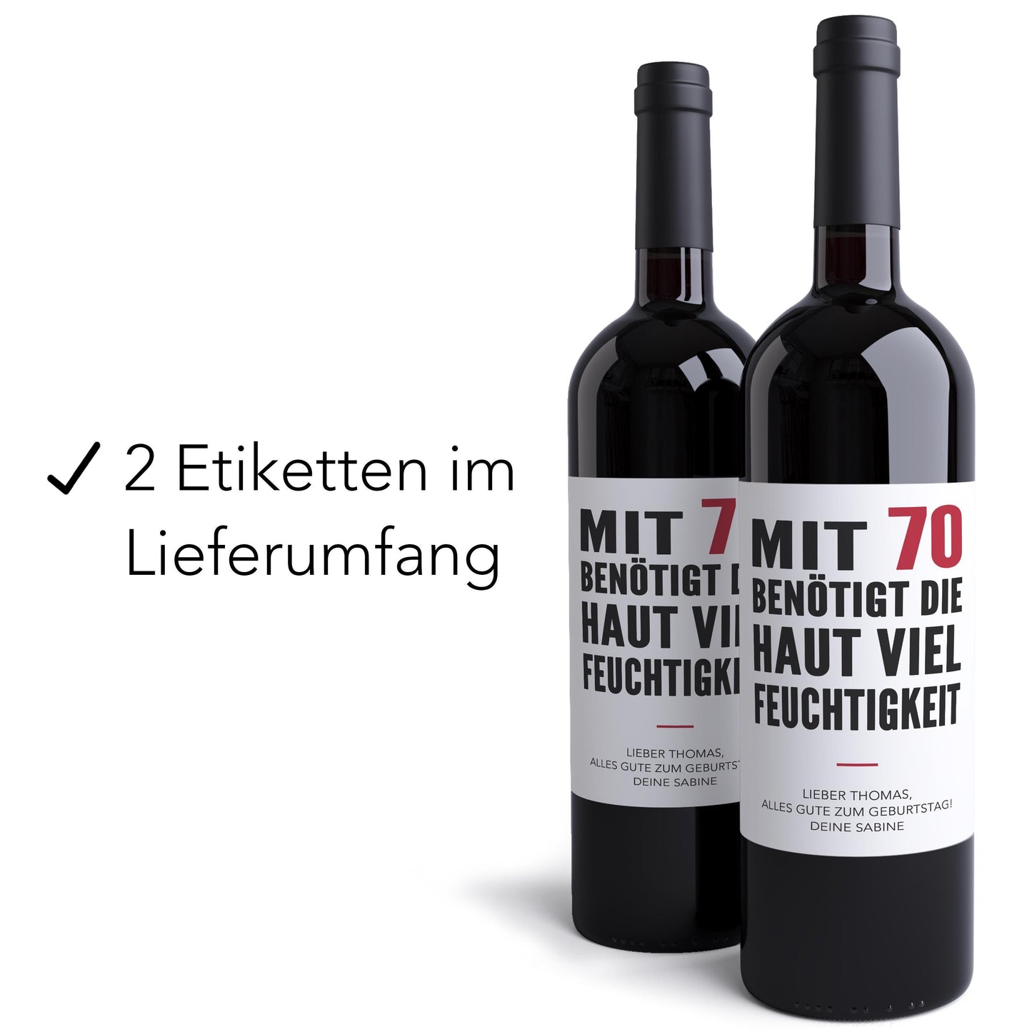 70. Geburtstag Weinetiketten personalisierte Flaschenetiketten Geburtstagsgeschenk Geschenk Wein Etiketten selbstklebend 2 Stück | 10x12 cm