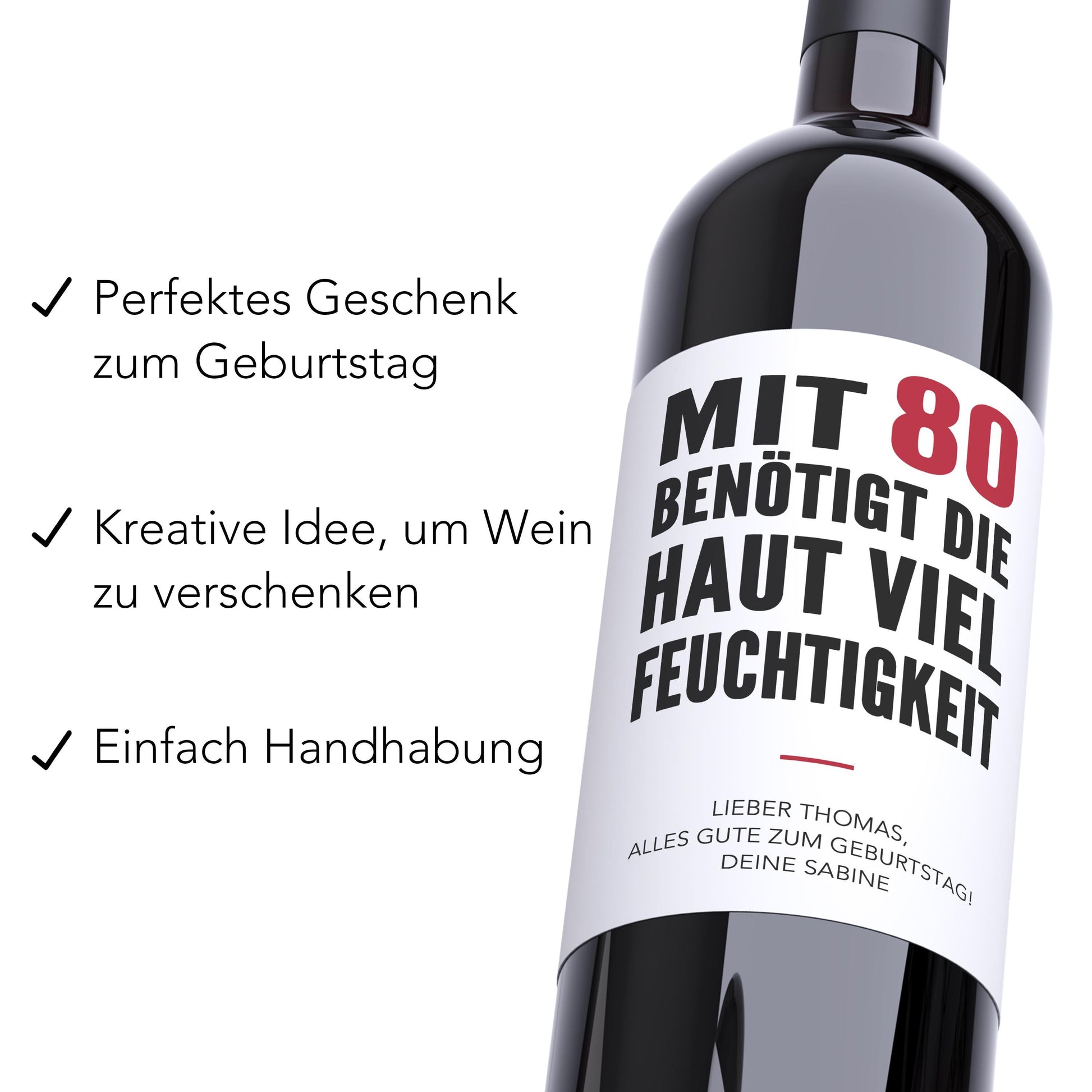 80. Geburtstag Weinetiketten personalisierte Flaschenetiketten Geburtstagsgeschenk Geschenk Wein Etiketten selbstklebend 2 Stück | 10x12 cm