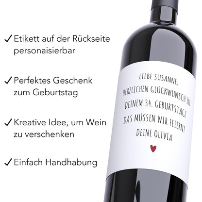 Weil Blumen nicht betrunken machen Flaschenetiketten personalisiert Geburtstagsgeschenk Frau Etiketten selbstklebend 2 Stück | 10x12 cm