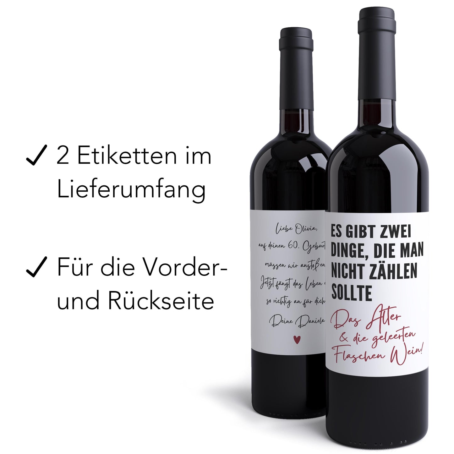 Geburtstag Weinetiketten personalisierte Flaschenetiketten Geburtstagsgeschenk Geschenk Wein Etiketten selbstklebend 2 Stück | 10x12 cm