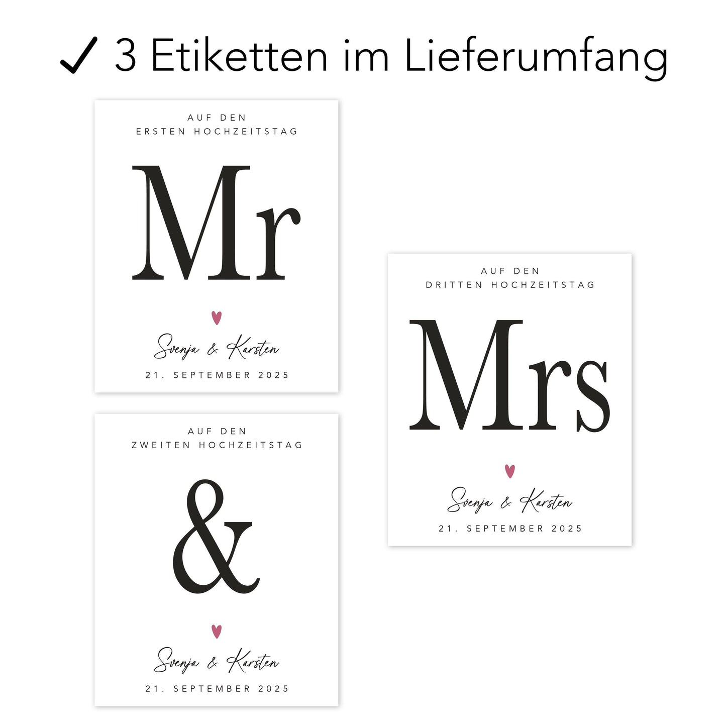 Hochzeitsgeschenk Weinetiketten Hochzeit personalisiert Meilenstein Flaschenetikett Wein Geschenk Etiketten selbstklebend 3 Stück | 10x12 cm