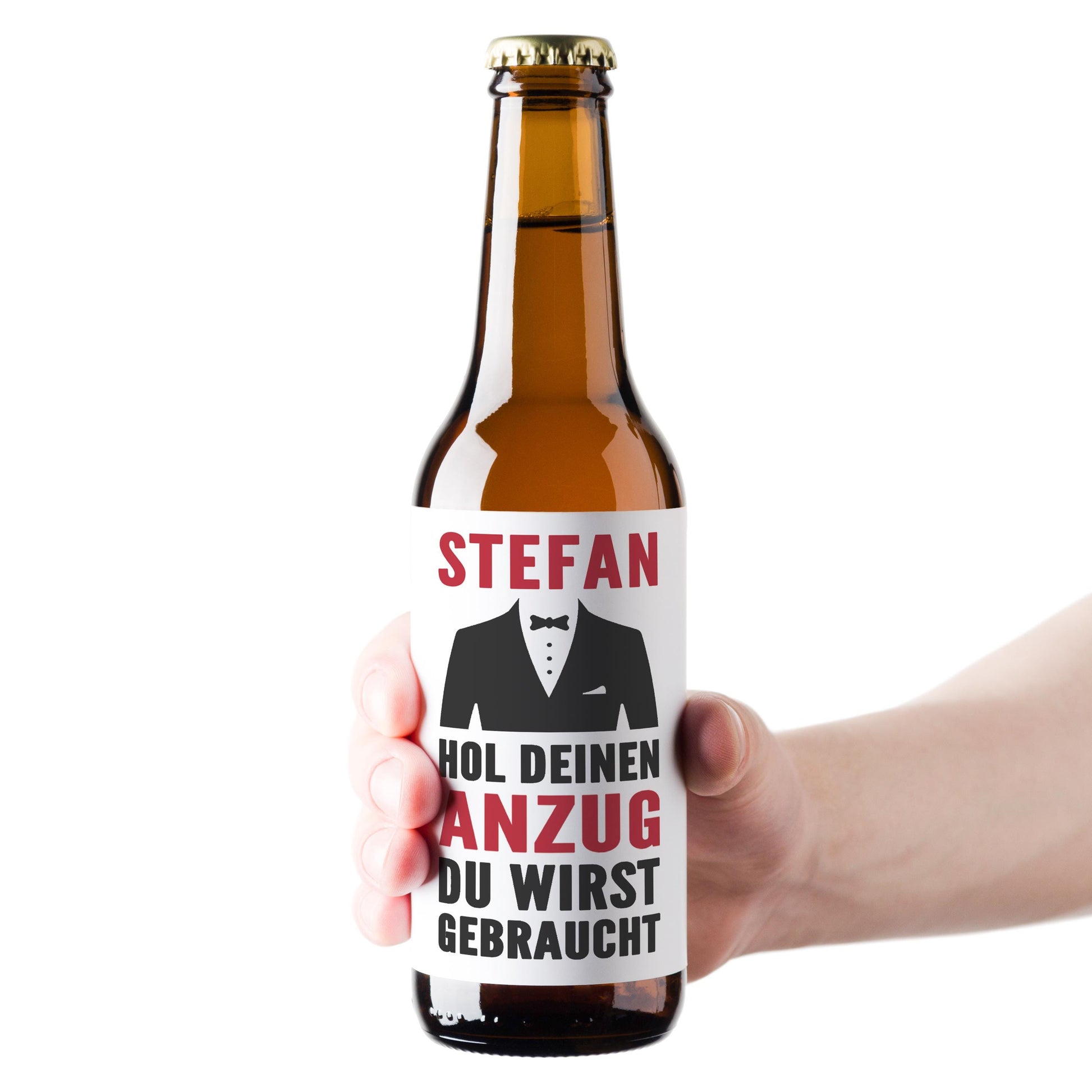 Hol den Anzug raus personalisierte Bierflaschen Etikett Trauzeuge fragen Geschenk Bier Etiketten selbstklebend 2 Stück | 9x9 cm