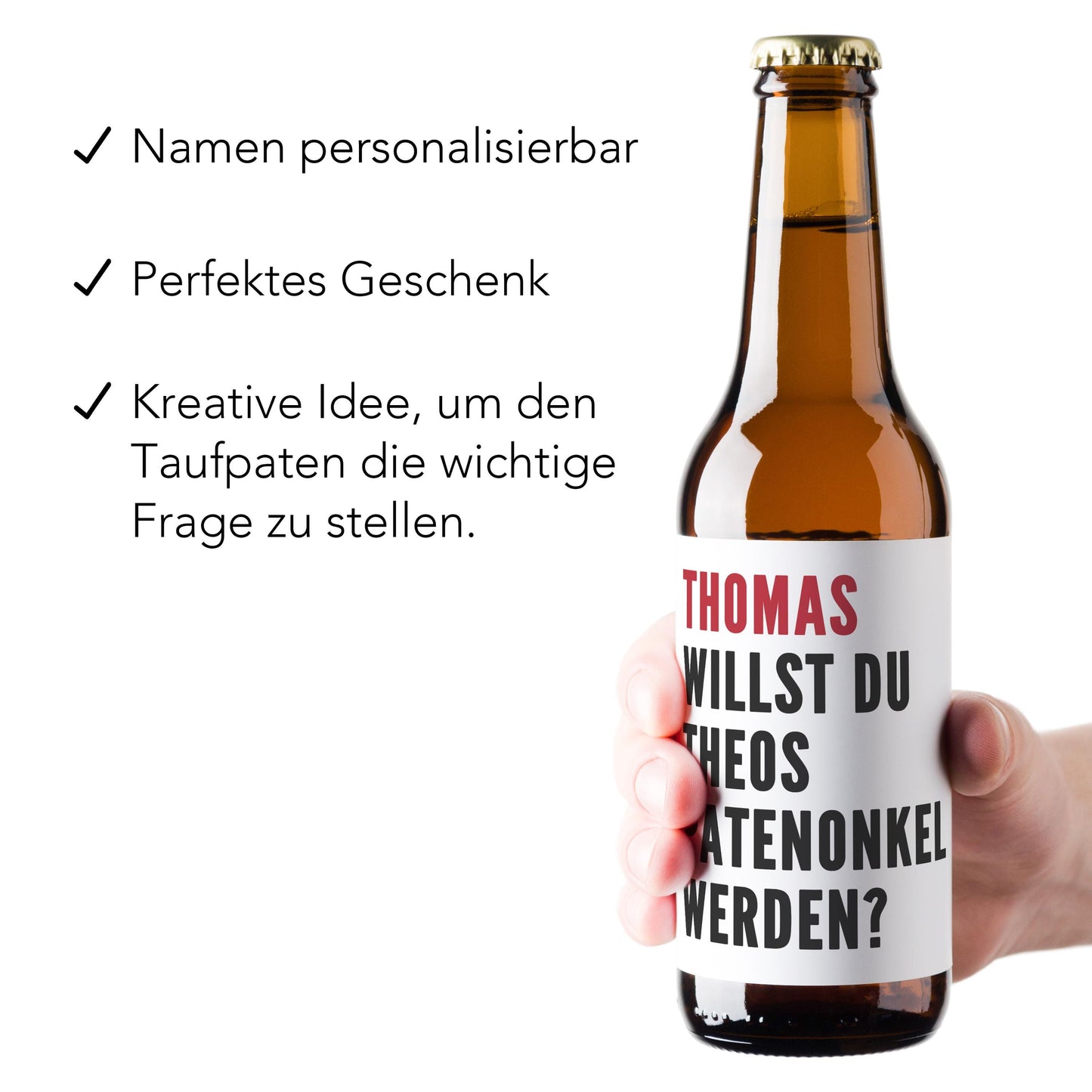 Willst du mein Patenonkel werden personalisiert Bierflaschenetikett Taufpaten fragen Geschenk Bierflaschen Etiketten 2 Stück | 9x9 cm