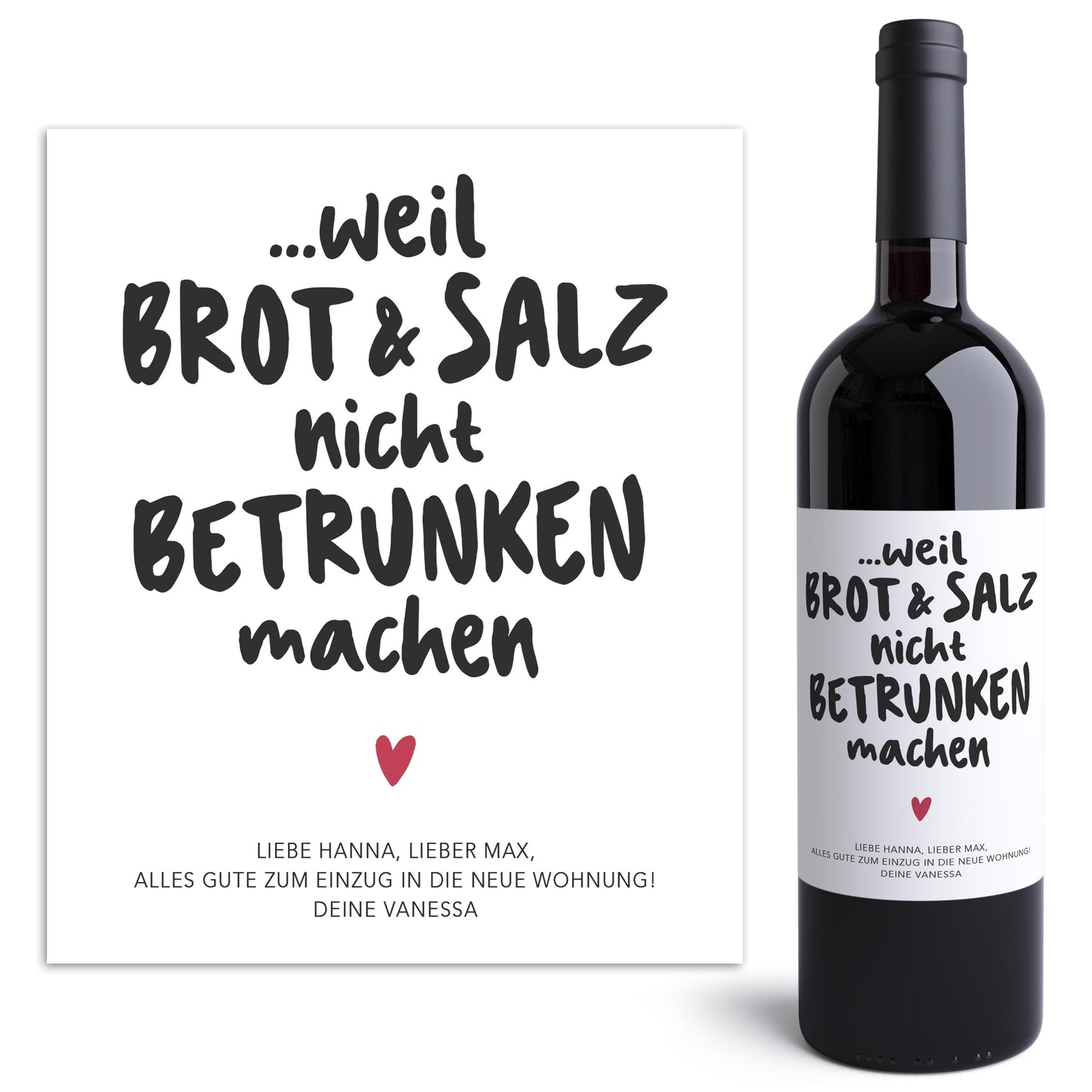 Brot und Salz Einzug Weinetiketten personalisiert Flaschenetiketten Einzugsgeschenk Haus Wohnung Wein Etiketten 2 Stk. | 10x12 cm