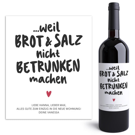 Brot und Salz Einzug Weinetiketten personalisiert Flaschenetiketten Einzugsgeschenk Haus Wohnung Wein Etiketten 2 Stk. | 10x12 cm