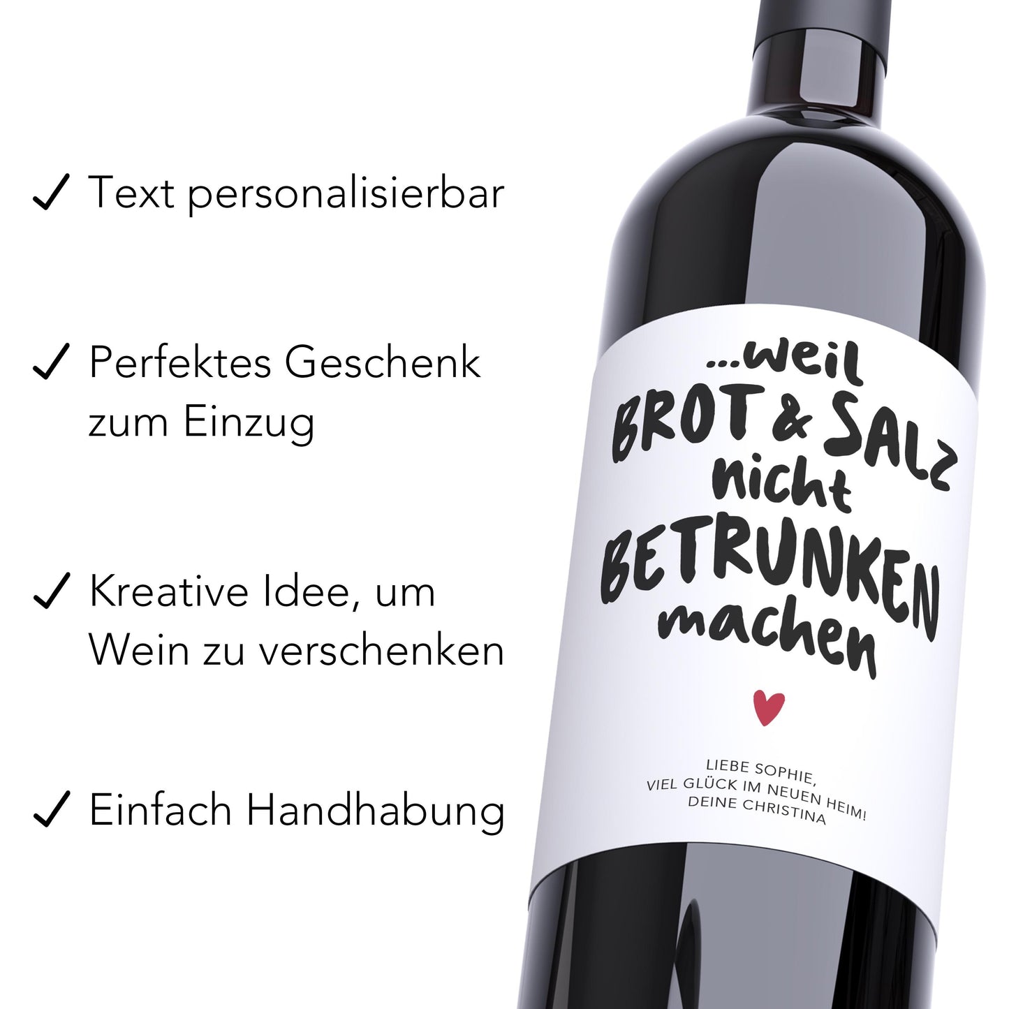 Brot und Salz Einzug Weinetiketten personalisiert Flaschenetiketten Einzugsgeschenk Haus Wohnung Wein Etiketten 2 Stk. | 10x12 cm