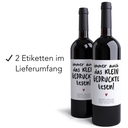 Schwangerschaft verkünden Flaschenetikett personalisiert ihr werdet Oma und Opa Weinetiketten Etiketten selbstklebend 2 Stück | 10x12 cm