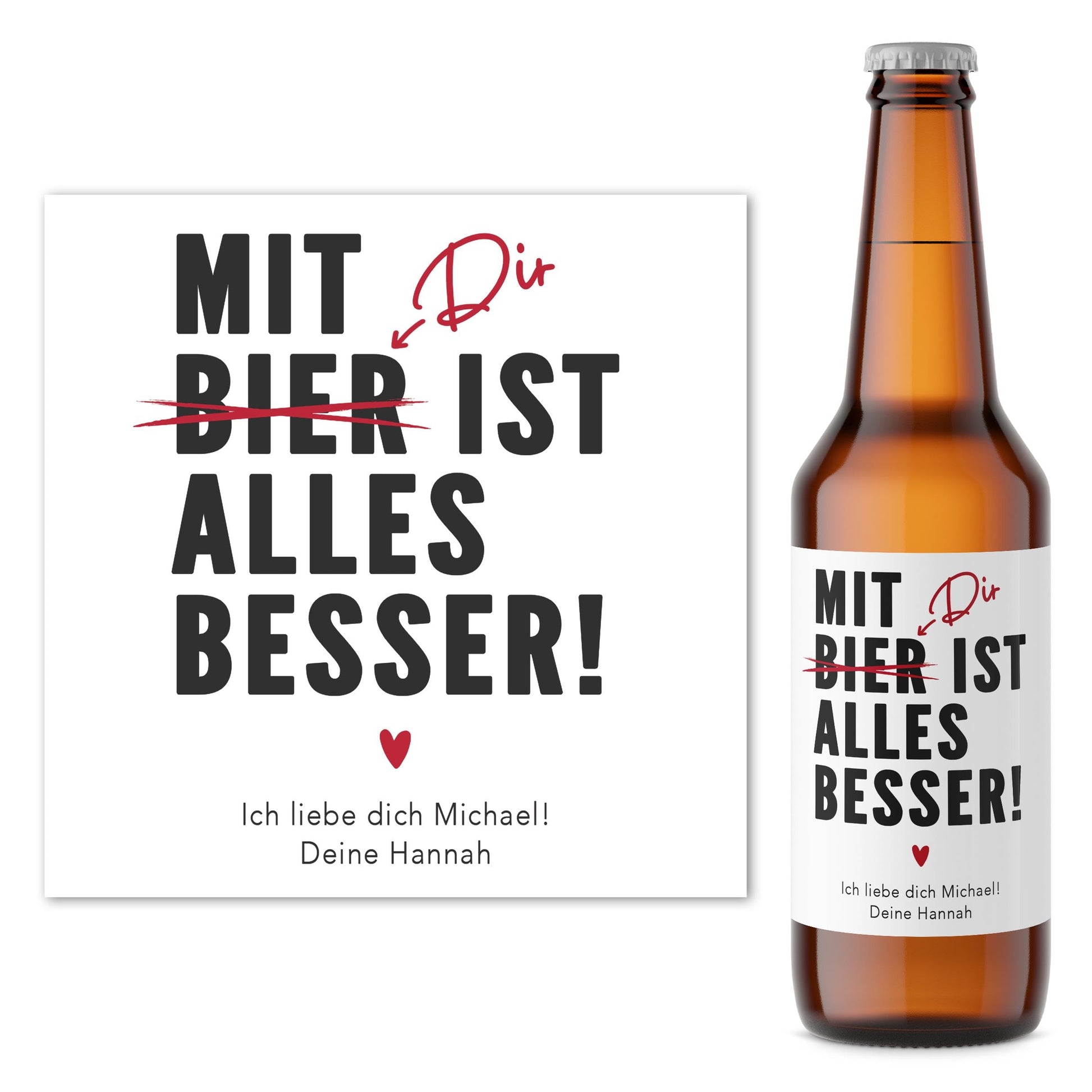 Bierflasche Etikett personalisiert Valentinstag Geschenk Geburtstag Freund Mann Flaschenetiketten selbstklebend 2 Stück | 9x9 cm