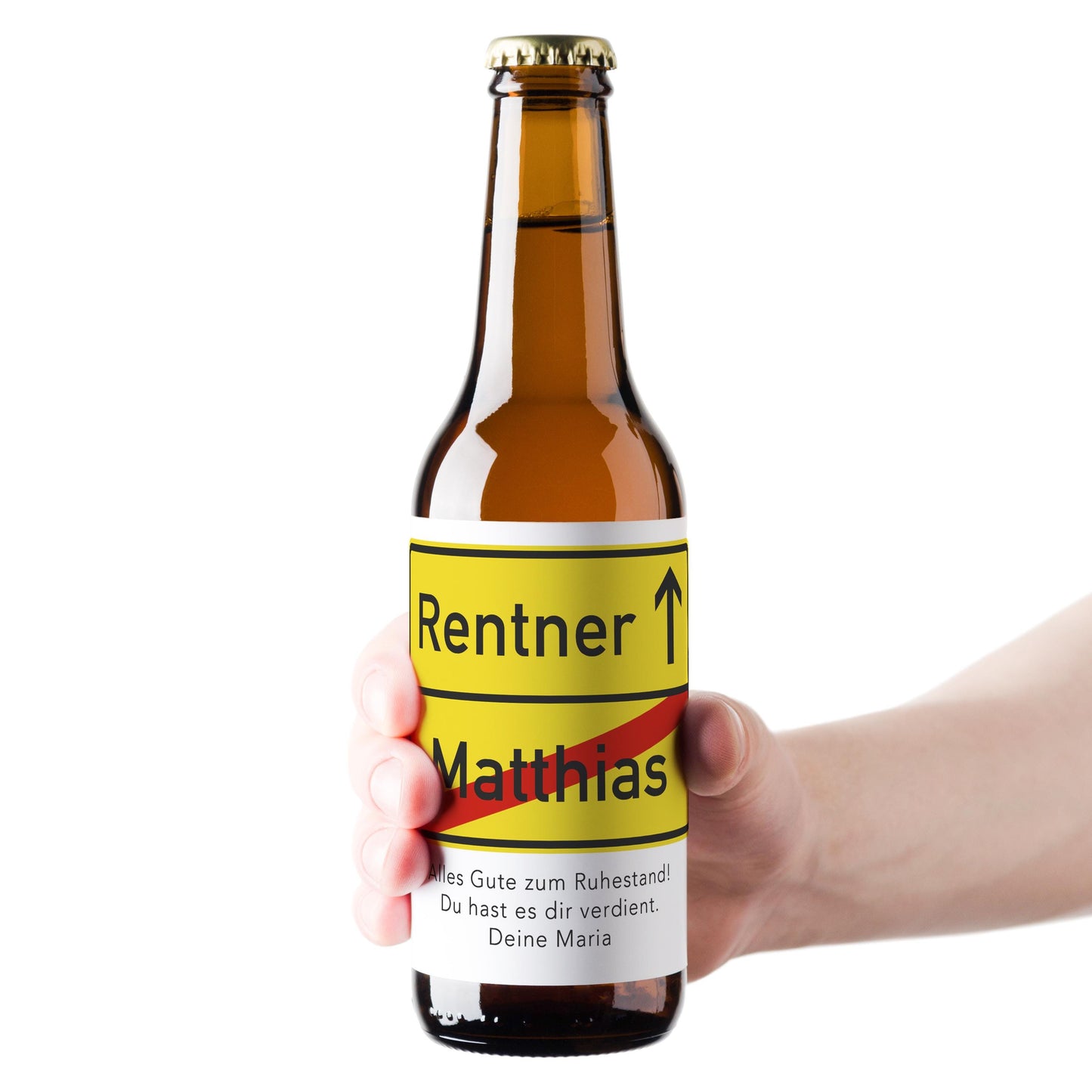 Rente Geschenk Mann Bieretiketten personalisiert Flaschenetikett Bier Rentner Ruhestand selbstklebende Etiketten 2 Stück | 9x9 cm